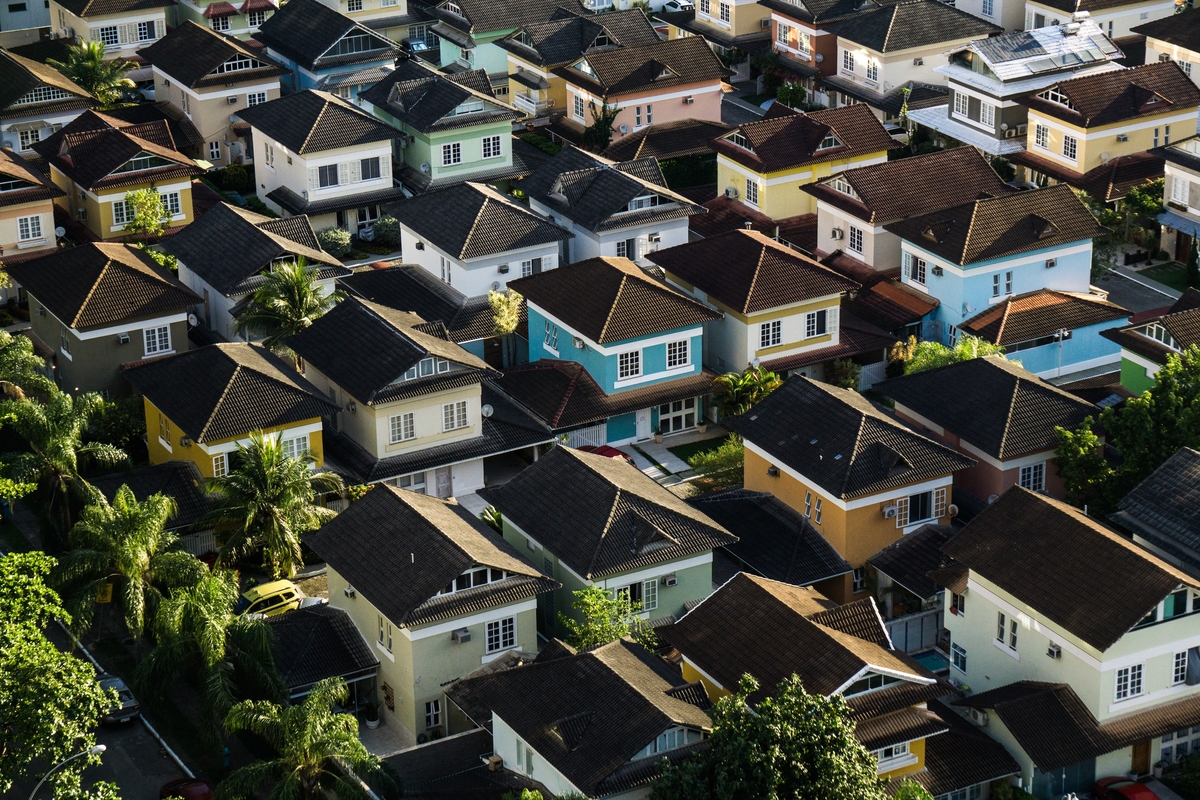 Neighborhood with a row of homes